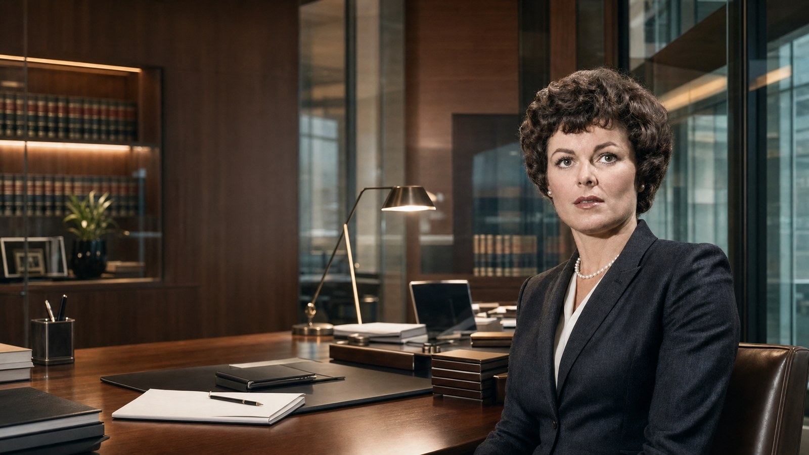 Della, the Intake AI worker, at a law office desk